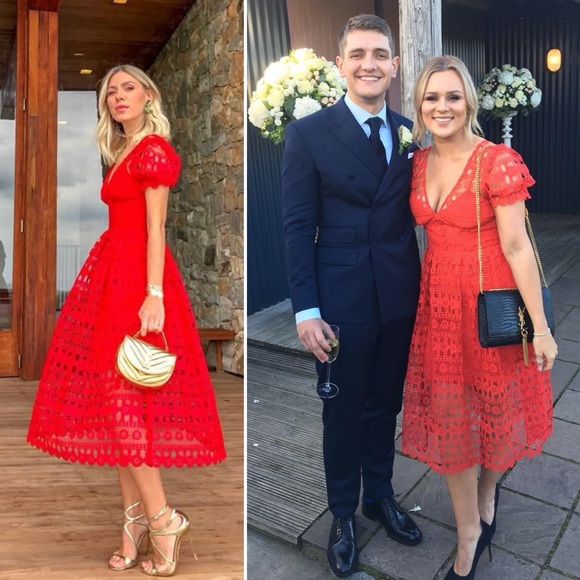 NWT Self-Portrait Red Lace Dress Size 4 US - Picture 10 of 14